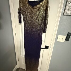 MARINA Gold and Black Long Sleeve Dress